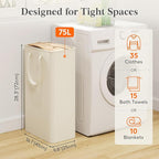Lifewit 75L Slim Laundry Hamper, Narrow Small Laundry Basket with Handle for Dirty Clothes, Collapsible Tall Thin Laundry Bin for Bathroom Bedroom Dorm College, White