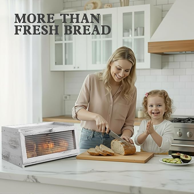 Bread Box for Kitchen Countertop Large Farmhouse Bread Container Bread Storage with Window Wooden Bread Holder