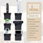 Storage Theory Power Perch Double Wall Outlet Shelf - Declutter & Reclaim Bathroom Counter Space - Alexa Stand, Apple Homepod Shelf, Toothbrush Holders Wall Mounted - Black, 1-Pack