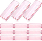 Maitys 12 Pcs Clear Drawer Organizer 9 x 3 x 2 Inches Plastic Rectangle Trays Makeup Vanity Storage Bins and Kitchen Drawers Dividers for Office Desk Silverware Kitchen Utensils(Pink)