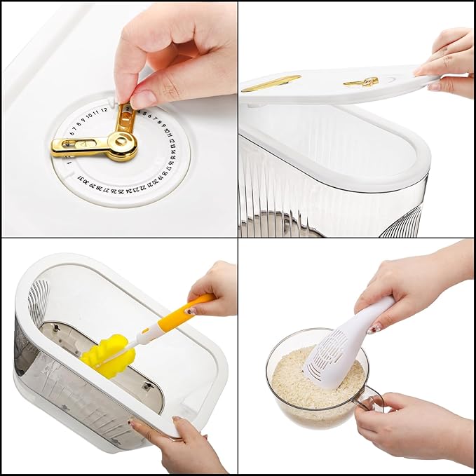 Clear Rice Holder Dispenser, 22 Lbs Large Grain Storage Container with Measuring Cup, Cylinder Household Food Dispenser Bucket Kitchen Organization for Cereal Oatmeal Coffee Bean Soybean Corn