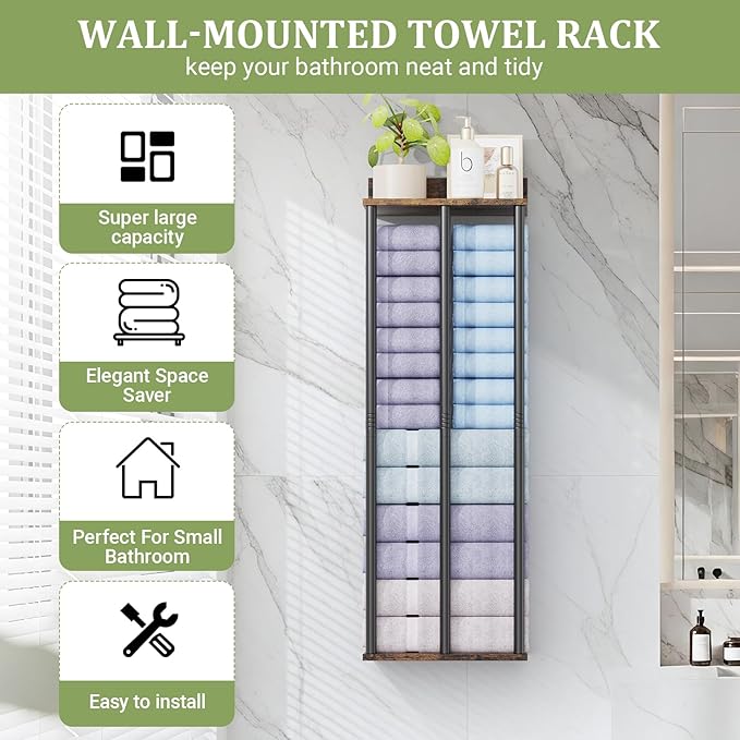 Large Towel Racks for Bathroom Wall Mounted, Updated 3 Bar Bath Towel Holder for Bathroom Wall, 34'' Bath Towel Rack for Bathrooms, Metal Small Bathrooms Towel Storage Rack, RV Towels Rack, Rustic