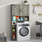 Vabches Over The Toilet Storage Cabinet, Farmhouse Storage Cabinet Over Toilet with 2 Barn Doors & Toilet Paper Holder Stand，Home Space-Saving Toilet Rack, for Laundry, Bathroom, Restroom.Grey Oak