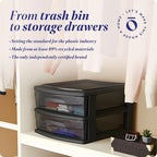 HOMZ 2-Pack 2-Drawer Storage Cart, Plastic Drawers w/Smoke Tint, 14.25" Wide Medium, Black Frame - Organizing Drawer Containers for Home, Bathroom, Bedroom, Office, and Classroom