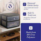 HOMZ 2-Pack 2-Drawer Storage Cart, Clear Plastic Drawers, 14.25" Wide Medium, Black Frame - Organizing Drawer Containers for Home, Bathroom, Bedroom, Office, and Classroom