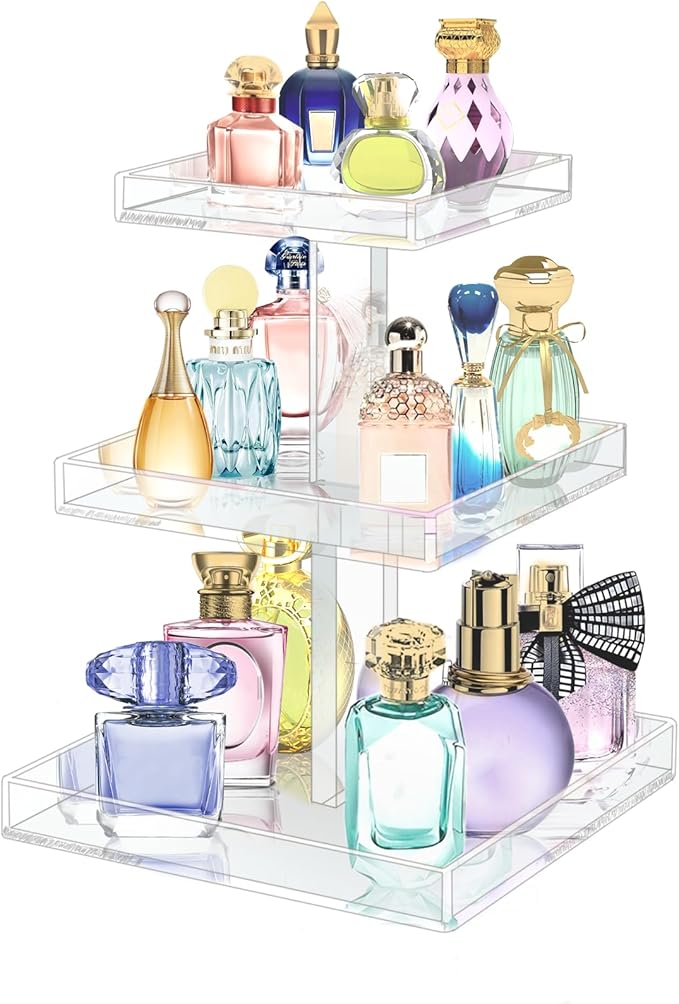 YAGELI Perfume Organizer for Women - Large 3-Tier Clear Acrylic Cosmetic Storage for Bathroom, Vanity & Dresser | Makeup Jewelry Display Stand | Non-Slip Base, Sturdy & Scratch-Resistant