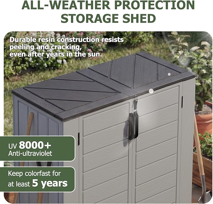 Aoxun 41 Cu Ft Outdoor Storage, Waterproof Vertical Resin Shed Outdoor Storage Cabinet for Garbage Bin, Generators & Yard Gear (Grey)