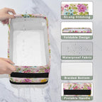 Toilet Tank Topper Paper Basket with Handle, Beautiful Floral Bathroom Storage Basket for Organizing, Small Fabric Storage Bins for Bathroom Decor