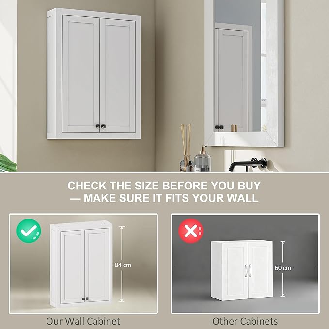 HOMCOM Bathroom Wall Cabinet, Modern Medicine Cabinet Wall Mounted, Over The Toilet Space Saver with 2 Doors and 2 Adjustable Shelves, White