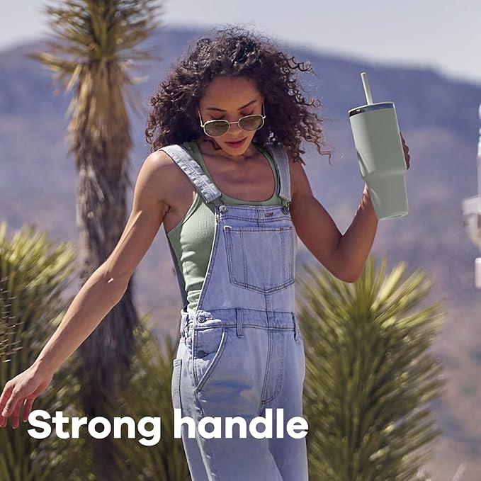 Hydro Flask Travel Tumbler with Handle, Lid and Straw - Insulated Stainless Steel in 40 Oz Seacliff