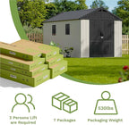 Patiowell 8 x 12 FT Plastic Outdoor Storage Shed with Floor, Resin Shed with Window and Lockable Door for Garden, Backyard, Tool Storage Use, Easy to Install in Beige (Kick-it Shed)