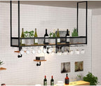 Ceiling Hanging Wine Glass Holder - Ceiling Shelf, Ceiling Wine Rack Display Stand, Hanging Solid Wood Plant Stand, Wall Mounted Iron Art Wine Bottle Holder, LOFT Ceiling Mounted Storage Rack ( Color