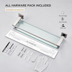 LANC Bathroom Shelves Glass Shelf 20-Inch Brushed Nickel Floating Tempered Glass Shelf Rectangular Modern Stainless Steel Wall Mount Shelves for Shower Bathroom Kitchen Organizers Accessories，A7613BN