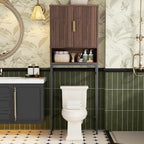 Over The Toilet Storage Cabinet with Fluted Doors and Adjustable Shelf, Tall Bathroom Organizer with Metal Stand Space Saver Over Toilet, Wood Rack for Bathroom, Restroom, Laundry
