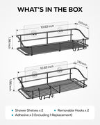 Nieifi Shower Caddy Shelf with Hooks Storage Rack Organizer Adhesive Stainless Steel Without Drilling for Bathroom, Lavatory, Washroom, Restroom, Shower, Toilet, Kitchen - 2 Pack (Black)