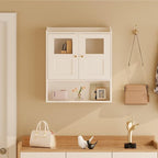 Bathroom Wall Cabinet, Medicine Cabinet with 2 Glass Door and Adjustable Shelves,White Wall Mounted Cabinet Over The Toile,3-Tier Wood Hanging Storage for Bathroom,Kitchen,Living,Laundry Room