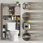 Vabches Farmhouse Storage Cabinet Over Toilet with Sliding Doors, Home Space-Saving Toilet Rack, Over The Toilet Storage Cabinet, Open Storage Shelf, for Bathroom, Laundry, Restroom.Wash Grey