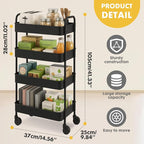ShellKingdom 4 Tier Bathroom Storage Organizer, Toilet Paper Holder, Slim Rolling Storage Cart for Narrow Space with Handle, Mobile Shelving Unit for Bathroom, Kitchen, Laundry (Black)