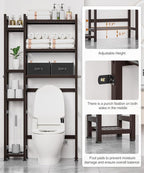 Homde Over The Toilet Storage with Basket and Drawer, Bamboo Bathroom Organizer with Adjustable Shelf & Waterproof Feet Pad, Space Saver Rack for Restroom, Laundry, Brown