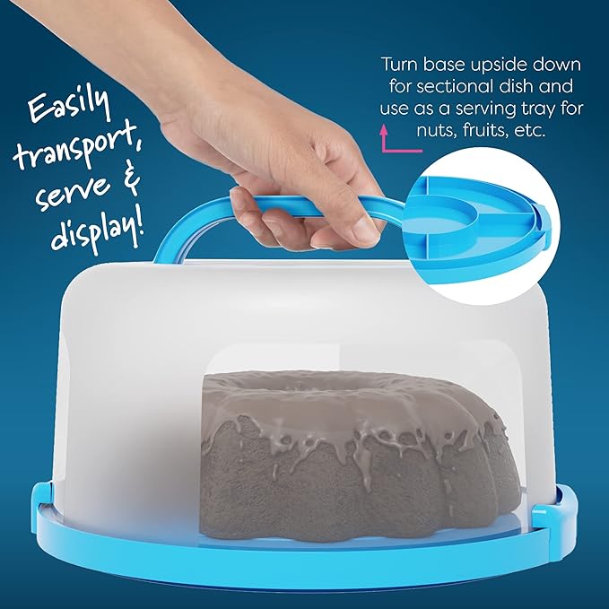 Cake Cupcake Carrier with Lid and Handle + Cake Stand Plate with Dome | 10" Round Cake Container Holder with Cover | Plastic Pie Carrier Cake Storage Container | Bunt Keeper Platter Tray for Transport