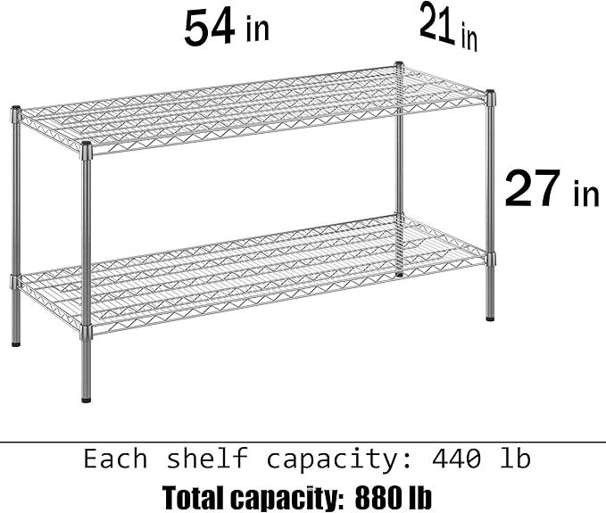21" Deep x 54" Wide x 27" Height Wire Shelving Kit | 2-Tier | NSF Commercial Storage Rack Unit