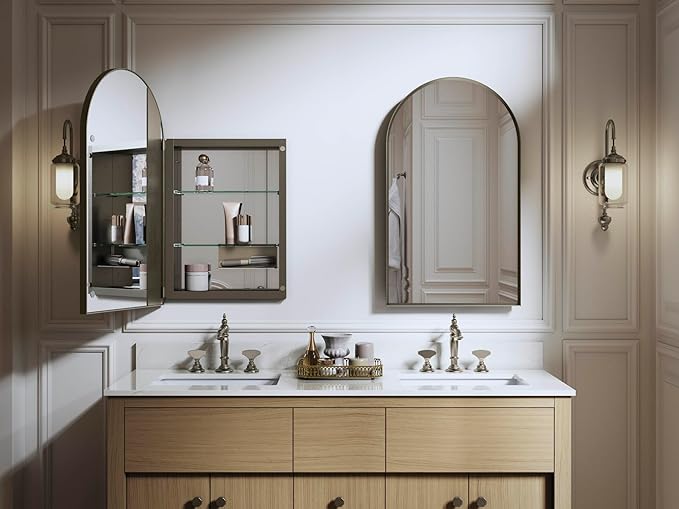 Kohler 36540-BNL Verdera® Medicine Cabinet Mirror, Arched Design, Left-Hinged, Mirrored Interior, Adjustable Shelves, Rustproof, 20 in. W x 34 in. H, Brushed Nickel