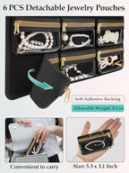 MATEIN Over the Door Jewelry Organizer with Travel Pouch, Double-Sided Hanging Necklace Earring Holder with Pockets, Large Jewelry Storage for Rings Bracelets, Beige-Brown