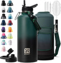 Insulated Water Bottle | Thickened Stainless Steel for Gym and Hiking with Straw, Carrier Bag, Handle Strap | BPA-Free 87 oz