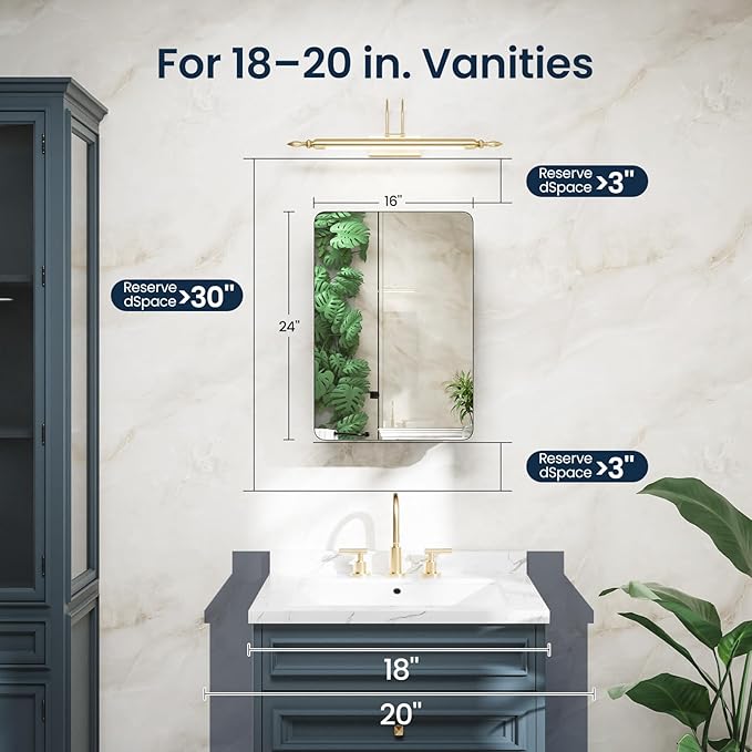 Medicine Cabinet 16x24 Inch, Aluminum Bathroom Mirror Cabinet with Storage, Recessed or Surface Mount, Black Vanity Storage Unit with 3 Anti-Tip Adjustable Acrylic Shelves, Soft Close Hinge