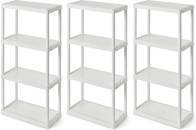 Gracious Living 4 Shelf Fixed Height Solid Light Duty Storage Unit 12 x 24 x 48 for Home, Garage, Basement, & Laundry, White (3 Pack)