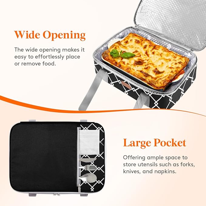 Lifewit Insulated Single Decker Casserole Carrier, Lasagna Lugger Holder for Hot or Cold Food, Fits 9" x 13" Baking Dish, Thermal Lunch Tote Bag for Potluck Parties, Picnic and Cookouts, Black