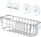 3-In-1 Sponge Holder for Kitchen Sink with Suction Cups & Adhesive Hook , In-sink Sponge Holder, Wall Hanging Sink Caddy Organizer Rack - Sponge, Dish Cloth, Brush, Scrubber - 304 Stainless Steel
