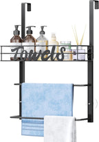 SWTYMIKI SWTYMIKI Over The Door Towel Racks for Bathroom - 5-Tier Wall Mounted Bathroom Towel Storage Organizer Holder with Metal Shelf (3 Tier-Black)