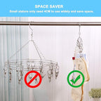 Clothes Drying Rack with 10 Clips, 2 Pack Laundry Drying Rack with Clothes-pegs, Stainless Steel Underwear Hangers for Drying Socks, Bras, Towel, Baby Clothes Hanger Windproof Hanging Clothes Pins