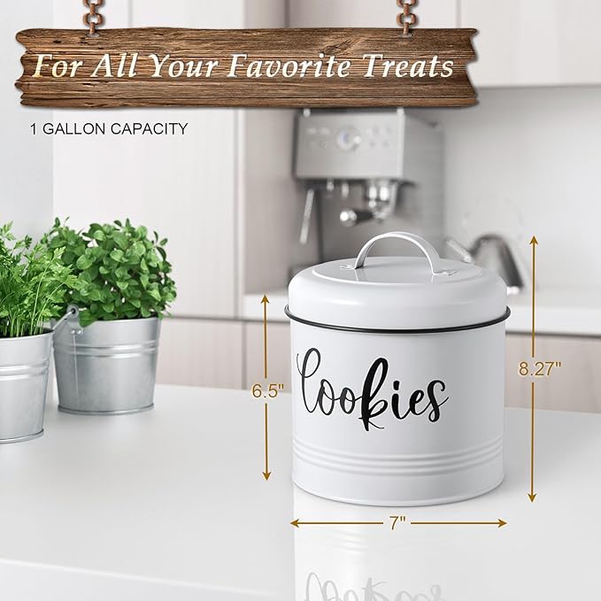 Farmhouse Cookie Jar for Kitchen Counter, 1 Gallon Vintage Cookie Jar with Airtight Lid, Large Food Storage Container for Candy, Cookies, Dessert, Rustic Kitchen Decor and Accessories