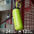 GREYLOCK 32 oz Insulated Water Bottle with Straw Lid, Leakproof Reusable Stainless Steel Vacuum Flask, 24hr Cold & Hot, Carry Handle & Silicone Spout, BPA-Free for Gym, Hiking, Travel,Green
