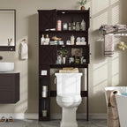 Over The Toilet Storage Cabinet, Farmhouse Storage Cabinet Over Toilet with 4 Barn Doors & Toilet Paper Holder Stand, Espresso Toilet Shelf Home Space Saver for Restroom, Bathroom, Laundry