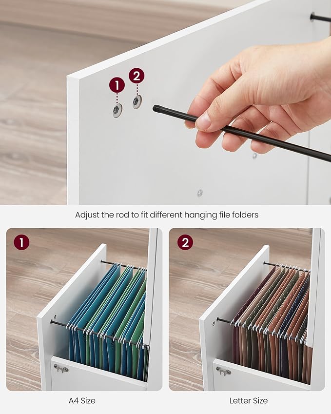 VASAGLE 2-Drawer File Cabinet, Locking Filing Cabinet for Home Office, Small Rolling Printer Stand, A4, Letter-Size Hanging Files, Assembly Required, Snow White ULCD027T46V2