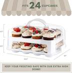 MosJos EXTRA TALL DOME Cupcake Carrier, White Cupcake Holder Carries 24 Cupcake Storage Container, Muffin Traveler Two Tier Stand Reusable Cupcake Box