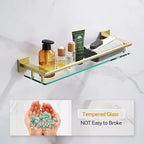 LANC Gold Bathroom Shelf Glass Shelves 20-Inch Floating Tempered Glass Shelf Rectangular Modern Stainless Steel Wall Mounted Cologne Shelves for Men Shower Bathroom Kitchen Organizers，A7613BG