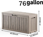 76 Gallon Outdoor Deck Box, Lockable Waterproof Outdoor Storage Boxes For Garden Tools,Indoor Cushions,Accessories Outside Storage Resin Weatherproof Container(Grey)