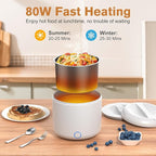 Vabaso Electric Lunch Box for Adults, 41oz 80W Heated Lunch Box, 12V/24V/110V/220V Portable Food Warmer White Elephant Gifts for Men Car Truck Work with 1.2L 304 Stainless Steel Container