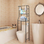 Over The Toilet Storage Rack 3 Tier, Bathroom Organizer Shelf with Hooks 38.5 lbs Capacity, Freestanding Cabinet for Towels Toiletries Metal Shelf, Black