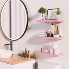 BAYKA Pink Floating Shelves for Wall – 15.7in Wood Wall Shelves for Bathroom, Bedroom, Living Room Decor Organize – Hanging Shelf for Books/Storage/Display with 22lbs Capacity(Set of 3)