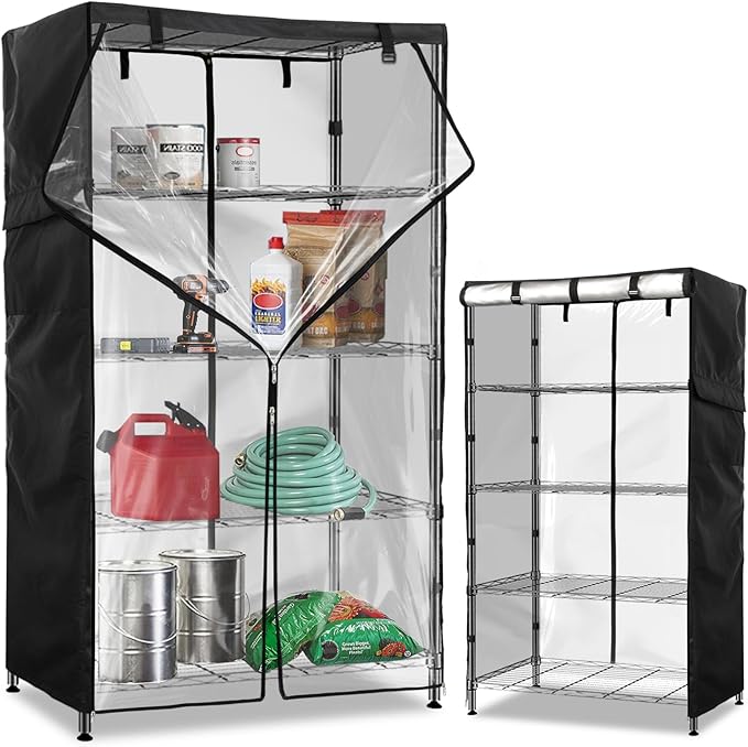 Wire Shelf Cover,600D Heavy Duty 100% Waterproof Shelf Covers for Wire Shelving,Outdoor Storage Shelves Cover for Metal Rack,60" W x 24" D x 72" H,Black with Clear Front