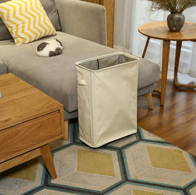 ZERO JET LAG Slim Rolling Laundry Hamper - Standable Corner Design - Handy Storage Bin Laundry Basket - 52L Storage Bin - Slim Hamper with Wheels - 15×8×22" (22" Beige)