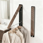 Clothes Drying Rack Wall Mounted for Laundry, Retractable & Foldable Clothes Hanger, Indoor Outdoor Wall Dryer Rack Organization for Dorm, Closet, Apartment, Balcony, Laundry, Rv, Walnut