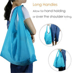 BeeGreen Light Blue Reusable Grocery Bags with Zipper Storage Pouch 10 Packs Blue Reusable Shopping Bags Bulk Foldable-Machine Washable