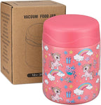 12oz Soup Thermo for Hot Food Kids Insulated Food Jar Wide Mouth Lunch Container Leak Proof Stainless Steel Vacuum Bento Box for School Office Travel Outdoors Pink-unicorn