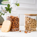 37oz 6PCS Glass Storage Containers with Lids, Glass Jars with Lids Pantry Food Storage Jars, Square Canister For Cookie, Nuts, Snack, Cereal, Candy, LeafTea, Coffee, Spice